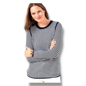 TALBOTS CREWNECK SWEATER - SCALLOP STRIPE Navy Women’s L